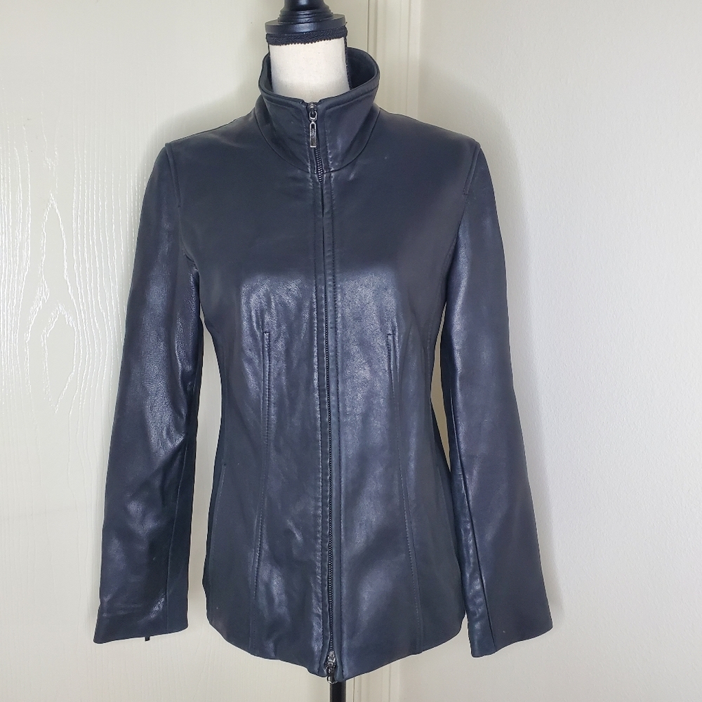 Winlit Women's Black Genuine Leather Jacket Full Zip Size‎ Small
